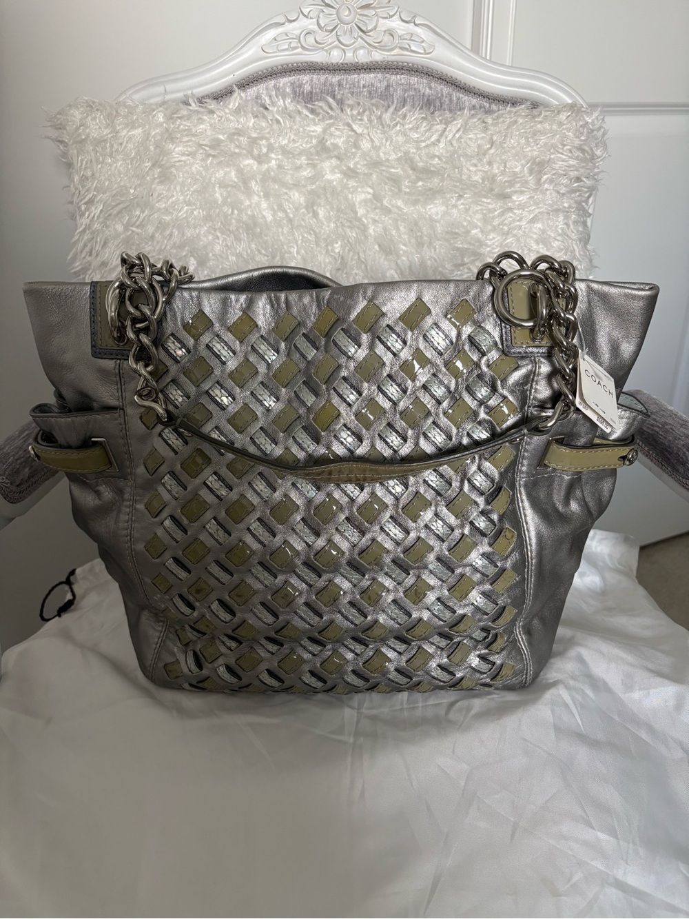 Rare Coach Peyton Woven Leather Tote 14527 Platinum NWT
